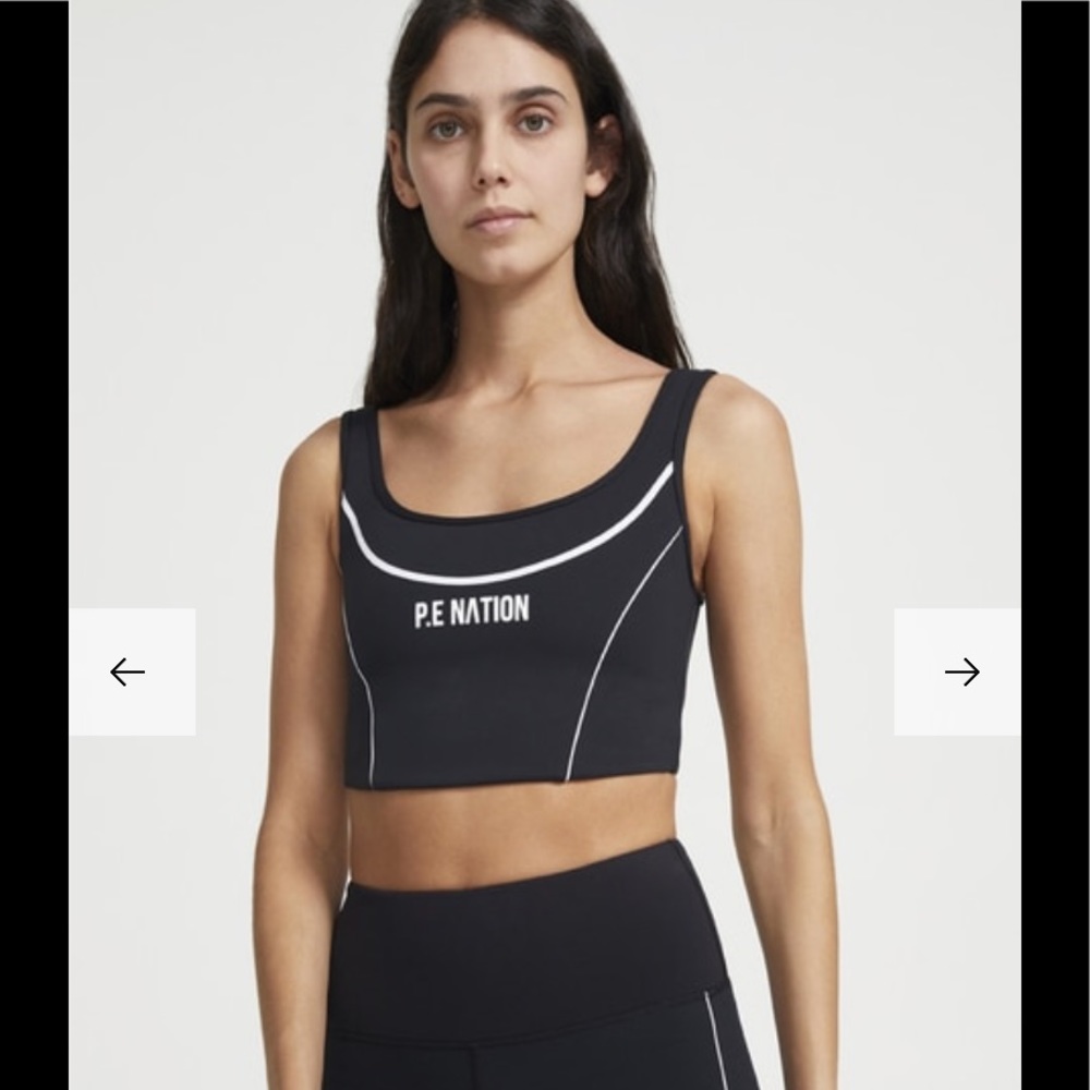 $99 P.E.Nation three pointer sports bra, green white stripe, S